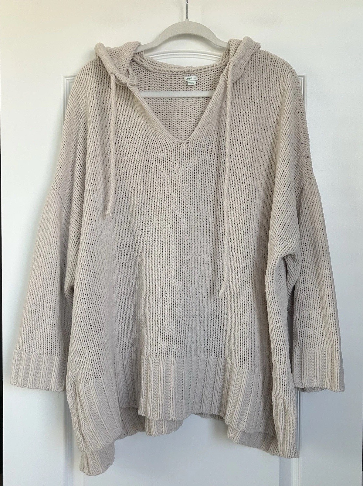 Aerie Slouchy Chenille Oversized Hooded Knit Sweater Cream Size Large Cozy