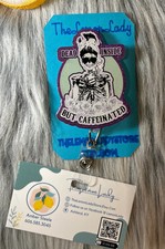 Dead Inside but Caffeinated Badge Reel   Funny Nurse ID Clip  Coffee Lover