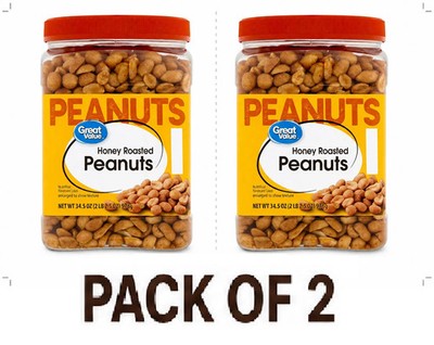 Great Value Honey Roasted Peanuts, 34.5 oz(2 PACK)