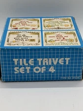 Set Of 4 Vintage 1988 Religious Theme Blessing Ceramic Tile Trivets Artmark 4108