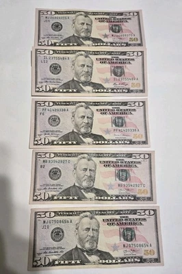 250 Dollar Cash - 5 $50 Bills Federal Reserve Notes Read Description