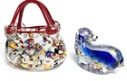Vintage Art Glass Handbag Purse & Blue Dog Figurine Pair Millefiori Murano-Style