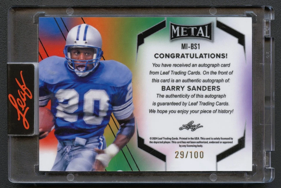 BARRY SANDERS 2024 HOJA METAL AZUL "REY LEÓN" INSCRIPCIÓN AUTÓGRAFO AUTOMÁTICO/100 Foto 2 de 2