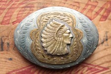 Vintage Western Flair Hand Made Indian Chief Western Belt Buckle