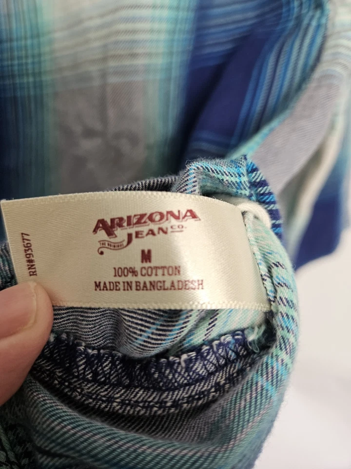Camisa para mujer Arizona Jean Co a cuadros con botones azul azulado manga enrollable mediana Foto 4 de 4