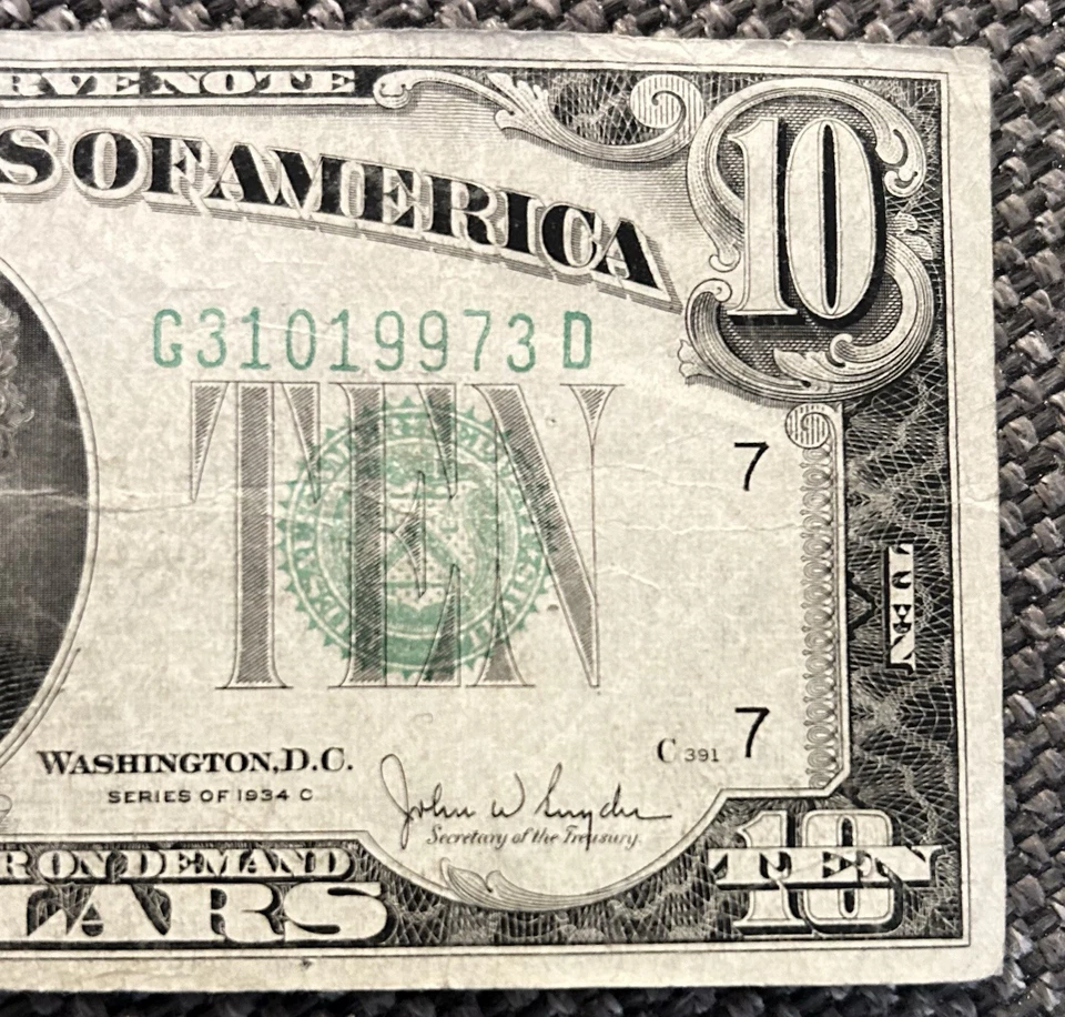 1934 C $10 Green Seal Federal Reserve Note 💵 Chicago Rare Bill Must Have🔥 - Image 4 of 4