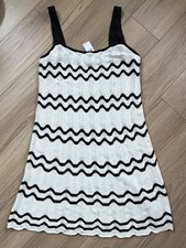 NWT Express Crochet Black Wavy Prin Square Neck Mini Sweater Dress Coverup L $88