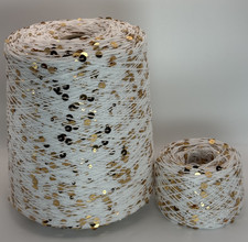 Sequined Thread Yarn Cake   White with Gold S...
