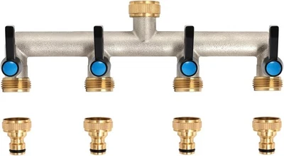 OPERMAXER 4-Wege Wasserhahn Wasserverteiler, Verlängerter Griff 3/4 Zoll Messing