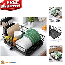Compact Black Dish Drying Rack with Detachable Cutlery Holder - 12''W x 15.5''L