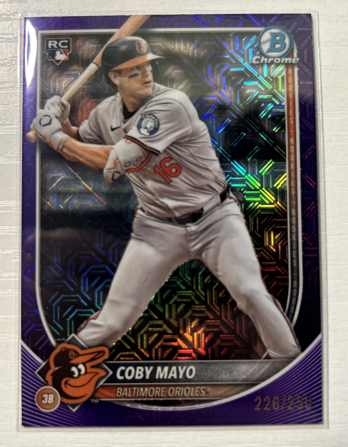 2025 Bowman Chrome #83 Coby Mayo Purple Mojo Refractor #/250 RC Rookie Orioles