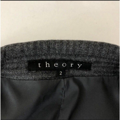 Theory Wool Two Button Peak Lapel Flared Blazer Career Jacket Gray SZ 2 Striped - Bild 4 von 5