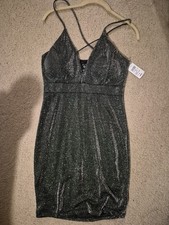 Windsor Hunter Green Glitter Strappy Bodycon V Neck Dress M