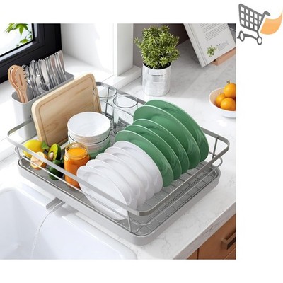 Dish Drying Rack Stainless Steel Countertop Kitchen Organizer Silver Grey