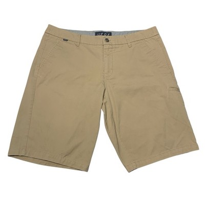 Fox Chino Shorts Mens 36 Tan Khaki Embroidered Logo Twill Casual Flat Front 11''