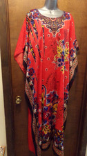 New Gold Coast Muumuu Housecoat Caftan One Size Red Floral Bold Colors