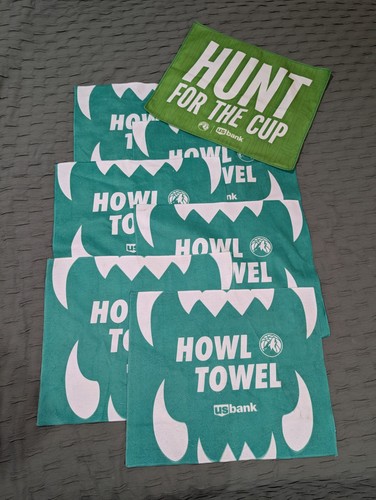 Lot Of 6 Minnesota Timberwolves 15x18 Green SGA Howl Towels w/ Bonus Hunt Towel - Picture 1 of 2