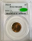 1922 D Lincoln Cent PCGS MS64 RB CAC