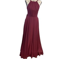 Azazie Women Melinda Halter Maxi Dress Chiffon A0 Cabernet Formal Wedding Gown