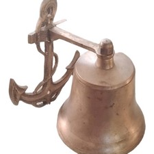 Brass Maritime Ship's Bell with Anchor Mount &ndash; Nautical Decor for Home or Boat