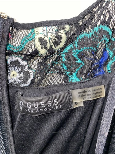 GUESS Black Floral Cold Shoulder Lace & Embroidered Mini Sheath Fitted Dress 6 - Picture 6 of 11