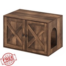 Furinno Peli Farmhouse Litter Box Enclosure Rustic Brown 2 Door