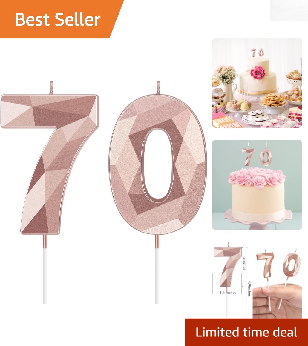 Candele Torta Compleanno 70 Oro Rosa Lunga Bruciatura Qualità - Elementi Celebrazione