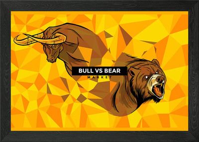 Stock Market Bull vs Bear Framed Wall Art Poster Canvas Print Picture