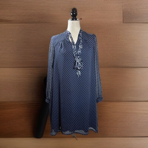 Anthropologie Kleid 11 1 Tylho Isla gepunktet Blumen marineblau transparent Krawatte Ausschnitt Mod - Bild 3 von 13