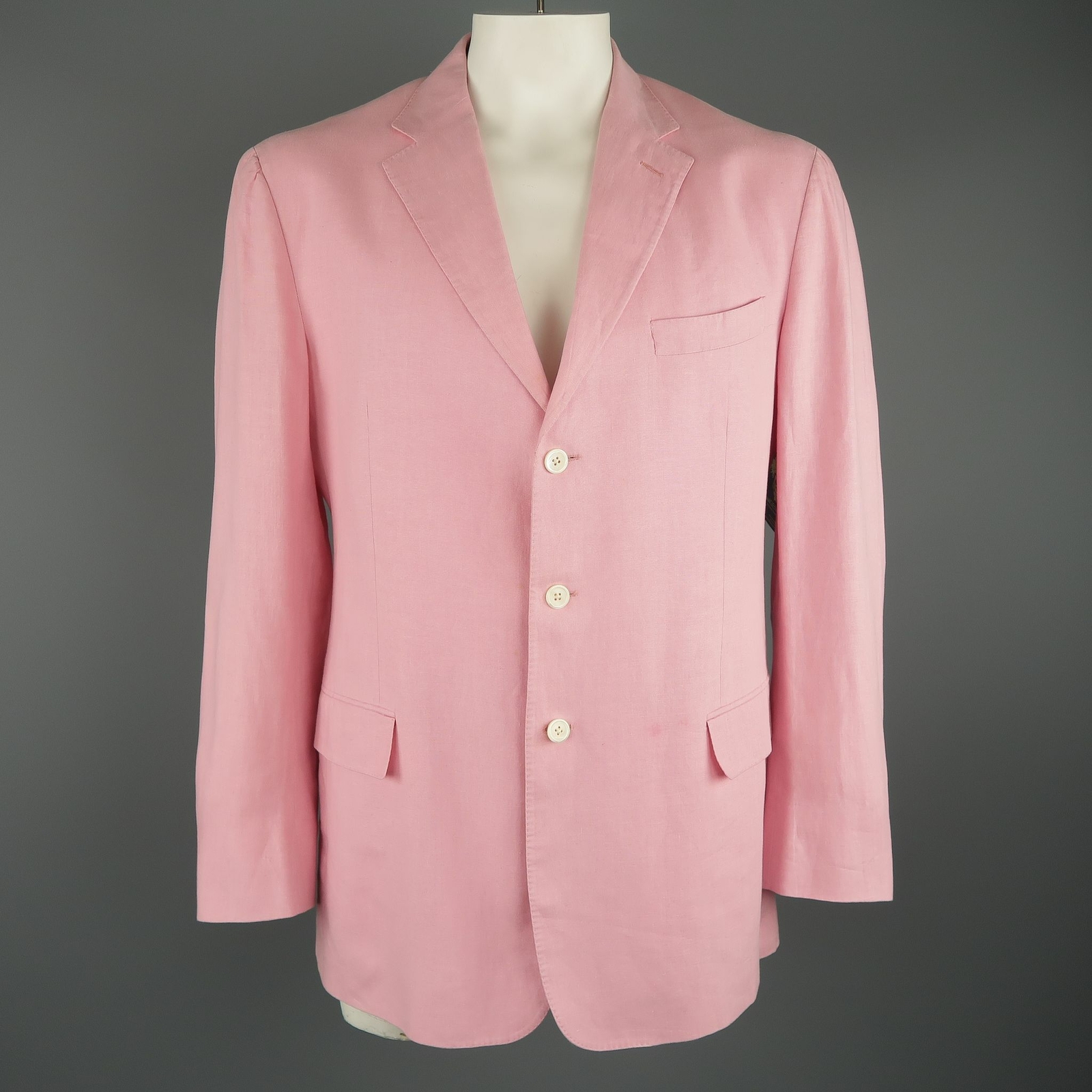 Long Pink Linen Notch Lapel 