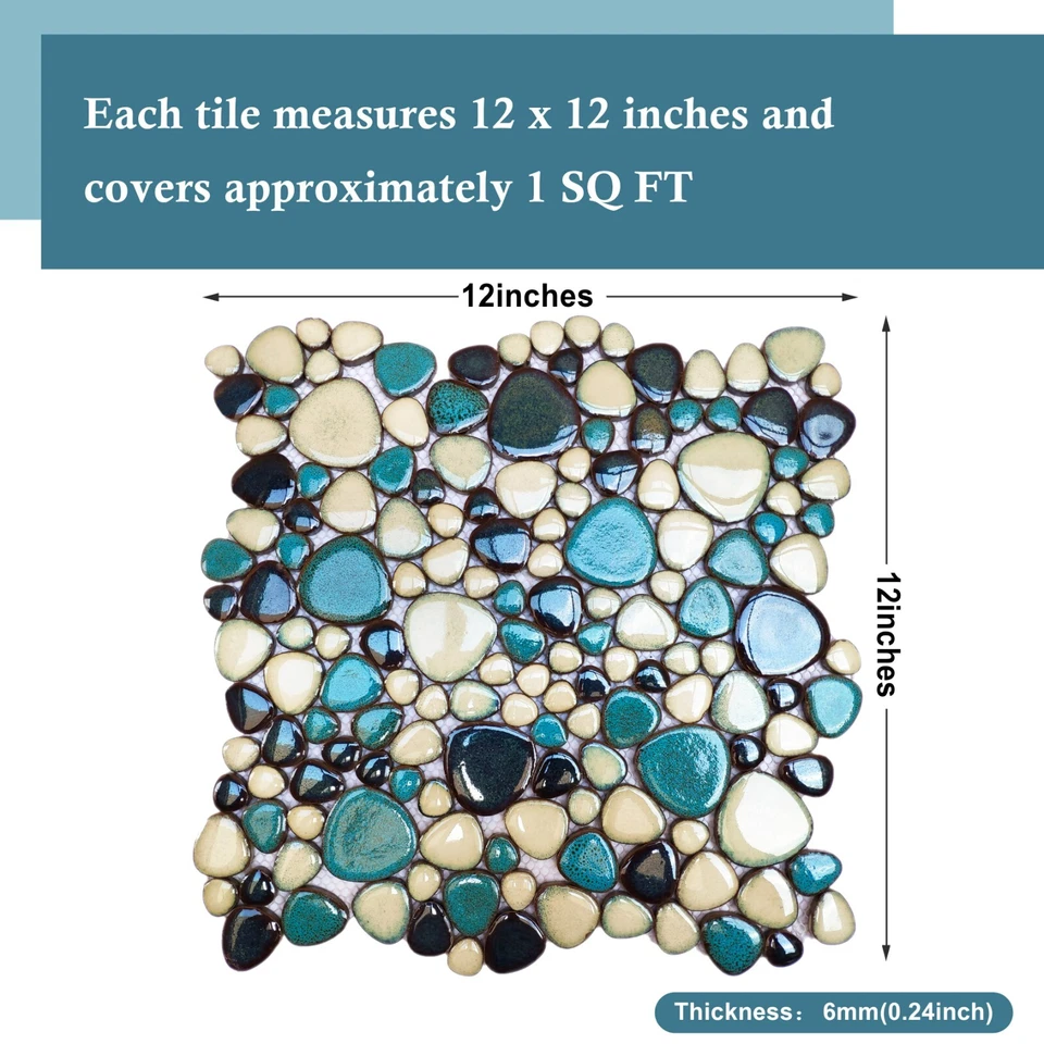 Azulejo de mosaico de guijarros de cerámica entrelazado baño pared ducha piso piscina 5 sábanas Foto 2 de 4