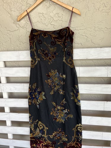Alexia Admor Burnout Velvet Lined Black Maxi Dress Spaghetti Straps Y2k Women S - Picture 4 of 21