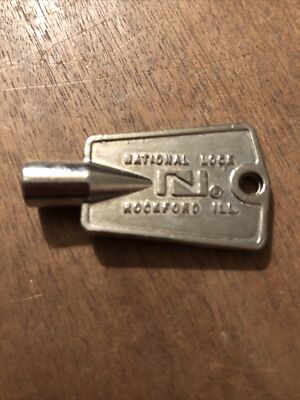 ~ Vintage National Lock Freezer Key Silver Metal Rockford IL ~ Pentagon Shape ~