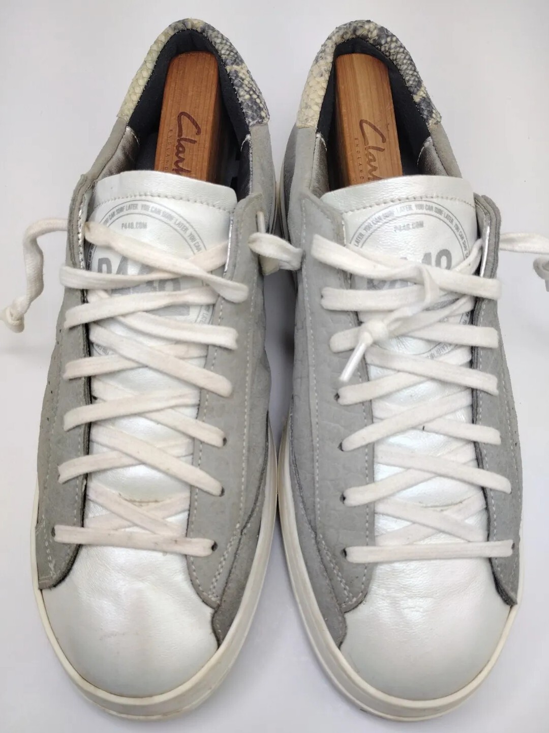 P448 John Python Print Gray White Leather Iridesc… - image 6