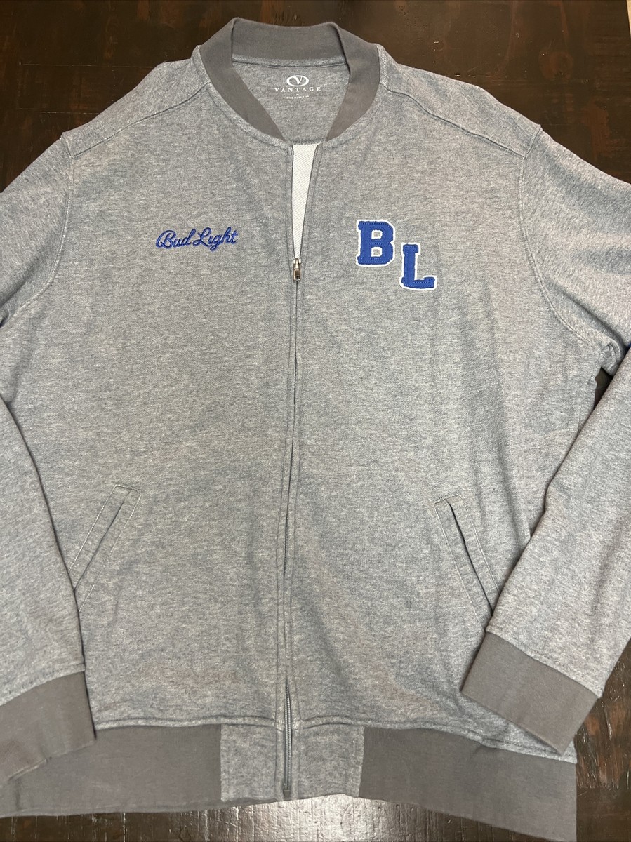 Bud Light XL Gray Blue Track Jacket Embroidered Beer Logo Bud Light XL Gray Blue Track Jacket Embroidered Beer Logo