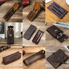 Genuine Leather 2/3/5 Slot Handmade Hard Fountain Pen case Pen Storage Box NEW