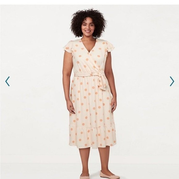 Lauren Conrad Polka Dot Flutter Sleeve Faux Wrap Midi Dress in 2X NWT Lauren Conrad Polka Dot Flutter Sleeve Faux Wrap Midi Dress in 2X NWT