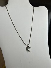 Dolphin Pendant Choker Necklace 925 Rope 16?L+2.5?Ext CZ Eyes Blue Enamel Vintag