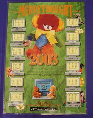 Vintage Merrythought Cheeky Teddy Bear Calendar Laminated Poster c