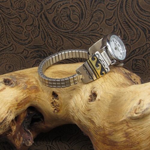 Navajo Sterling Silver & Gold-Filled Tommy & Rose Singer Watchband - Picture 2 of 5