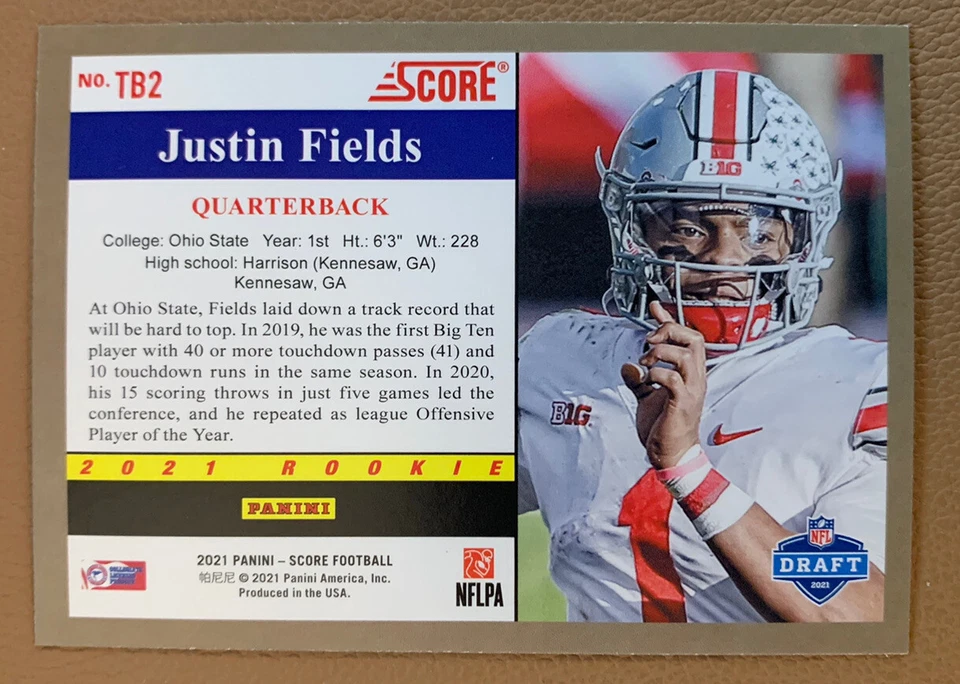 2021 Panini Score 21 RC Justin Fields #TB2 - Image 2 of 2