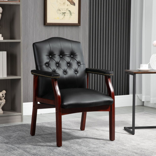 Leather Reception Guest Chairs With Padded Seat and Arms Ergonomic Office Chairs