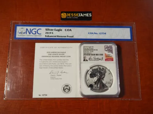 2019 S ENHANCED REVERSE PROOF SILVER EAGLE NGC PF70 FDI DON EVERHART COA #12734
