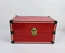 Vintage Red Metal Doll Trunk Wardrobe Storage Atomic Stars Drawer Hanger 1950s