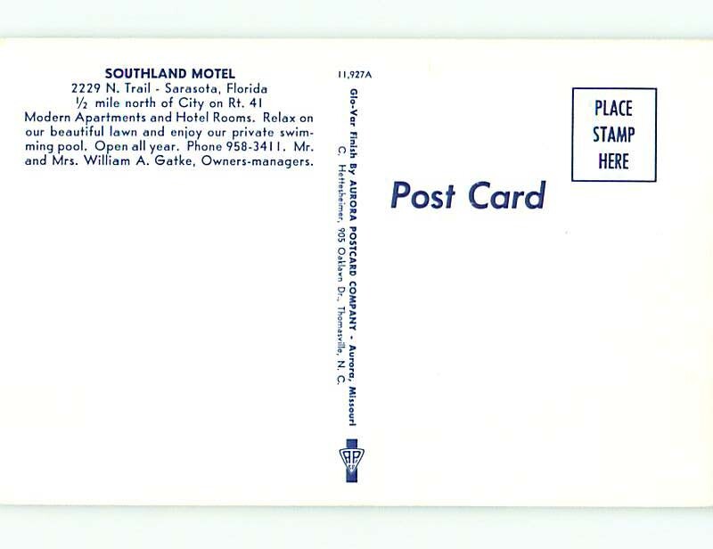 Unused Pre1980 OLD CARS & SOUTHLAND MOTEL & POOL Sarasota Florida FL