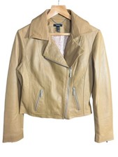 Baukjen Womens Tan Soft Portuguese Leather Biker Bomber Jacket Uk 12 Eu 38