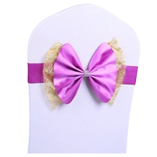 10 PCS Lace Edged Satin Bow Chair Cover Elastic Sashes Banquet Wedding Decor - Picture 7 of 12
