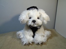AURORA WHITE PUPPY DOG BLACK VEST  BERET 7  X 8  PLUSH  ML240 