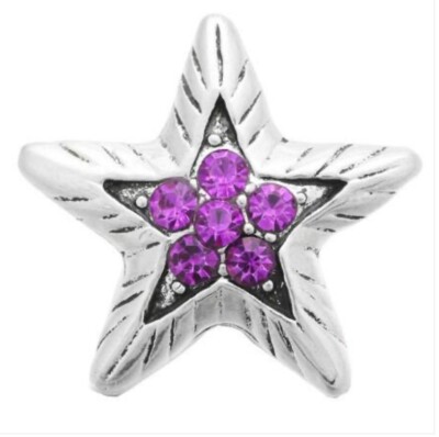 SNAP IN BUTTON CHARM FITS GINGER SNAPS STYLE JEWELRY PURPLE STONE STAR #10