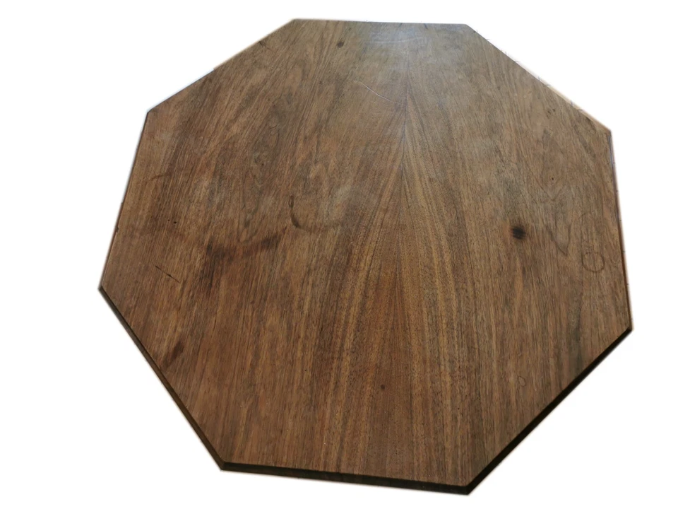 Table ancienne ronde hexagonale bois massif noyer pied central trepied pliable - Photo 3/3